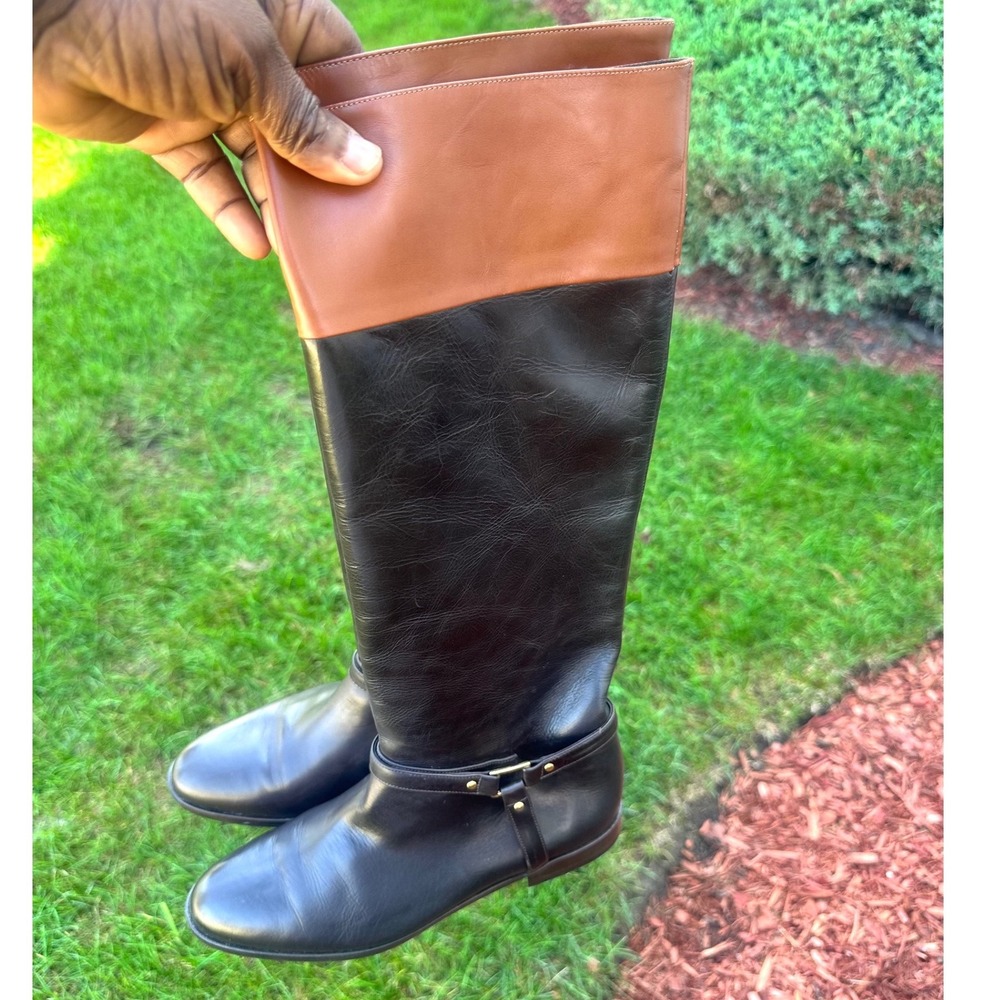 Brooks Brothers Two Tone Women's Tall Leather Riding Boots Size 6.5 Brown Cognac - Picture 10 of 13